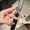 Women's Fashion Waterproof Watch With Genuine Leather Strap Alloy Case Stainless Steel Buckle And Round Dial