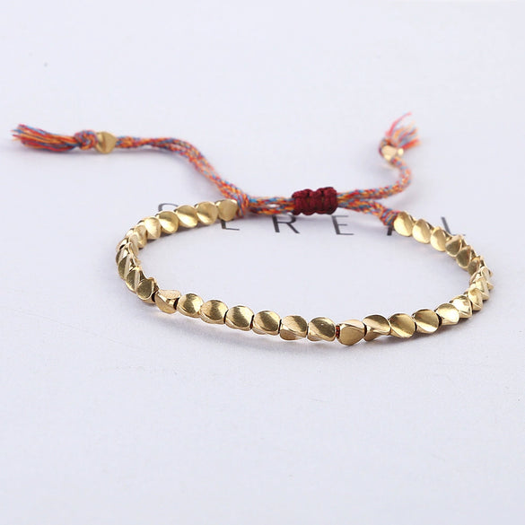 Women's Fashion Woven Bracelet With Copper Beads And Tassel Geometric Pattern Polished