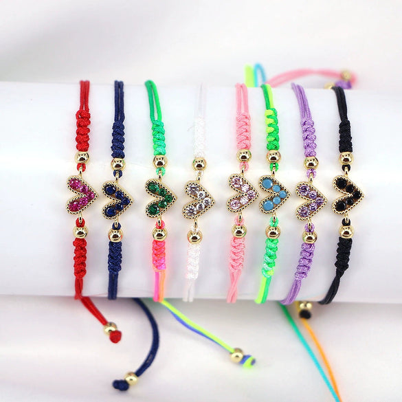 Women's Fashion Woven Copper Adjustable Bracelet With Micro Inlaid Color Zircon Geometric Heart Shape Jewelry