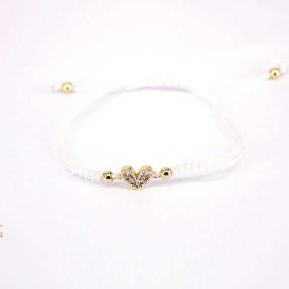Women's Fashion Woven Copper Adjustable Bracelet With Micro Inlaid Color Zircon Geometric Heart Shape Jewelry