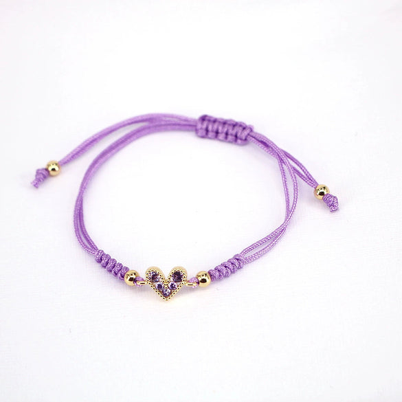 Women's Fashion Woven Copper Adjustable Bracelet With Micro Inlaid Color Zircon Geometric Heart Shape Jewelry