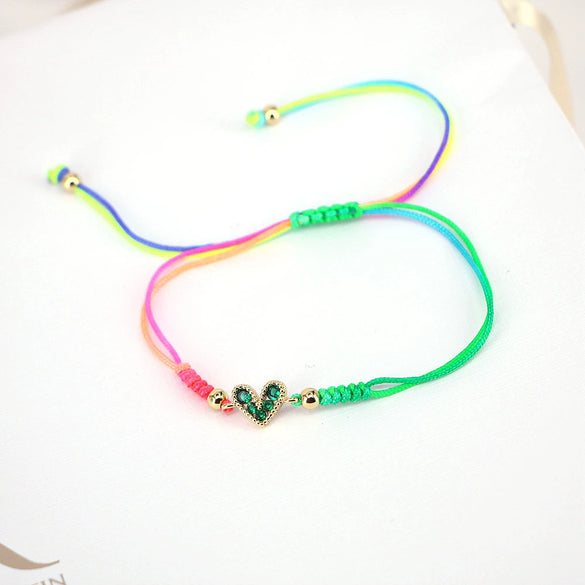 Women's Fashion Woven Copper Adjustable Bracelet With Micro Inlaid Color Zircon Geometric Heart Shape Jewelry