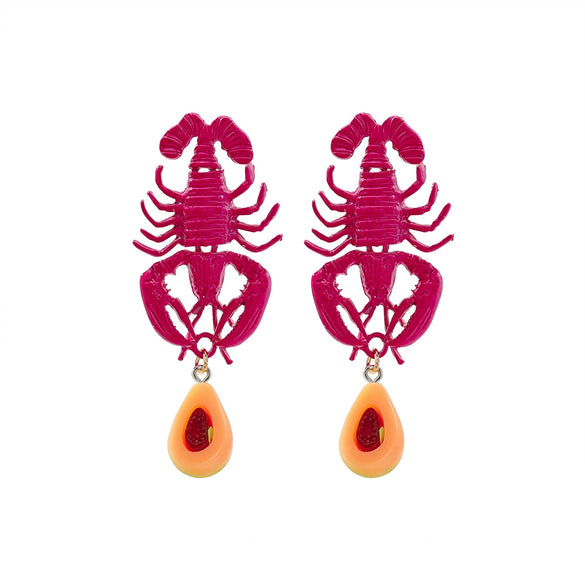 Women's Fashion Zinc Alloy Animal Zodiac Exaggerated Lobster Pendant Mango Tassel Earrings With Electroplating