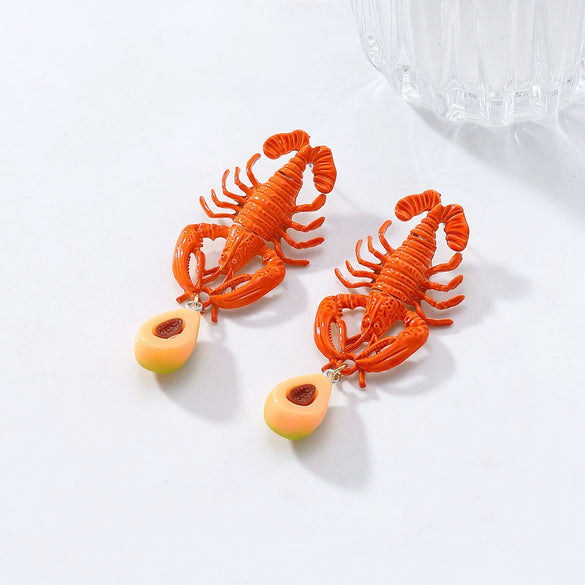Women's Fashion Zinc Alloy Animal Zodiac Exaggerated Lobster Pendant Mango Tassel Earrings With Electroplating