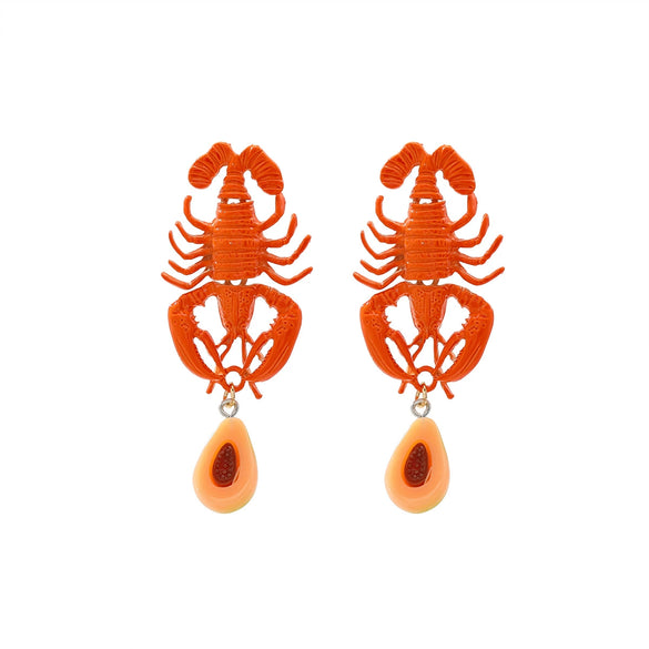 Women's Fashion Zinc Alloy Animal Zodiac Exaggerated Lobster Pendant Mango Tassel Earrings With Electroplating