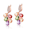 Women’s Fashion Zircon Drop Earrings Colorful Water Drop Shape Floral Small Fresh Style Diamond Cut Color Preserving Jewelry