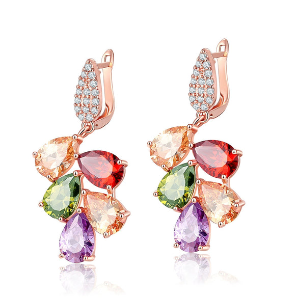 Women’s Fashion Zircon Drop Earrings Colorful Water Drop Shape Floral Small Fresh Style Diamond Cut Color Preserving Jewelry