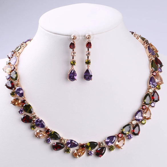 Women's Fashion Zircon Rhombus Necklace With Colorful Stone Inlay Geometric Pendant Elegant Wholesale Jewelry