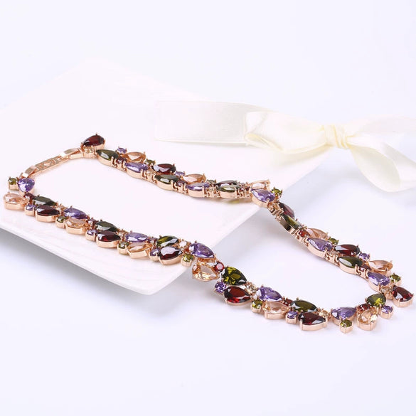 Women's Fashion Zircon Rhombus Necklace With Colorful Stone Inlay Geometric Pendant Elegant Wholesale Jewelry