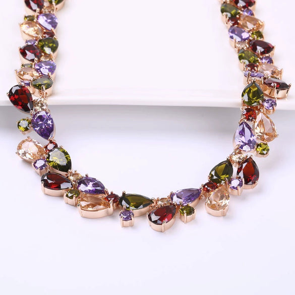 Women's Fashion Zircon Rhombus Necklace With Colorful Stone Inlay Geometric Pendant Elegant Wholesale Jewelry