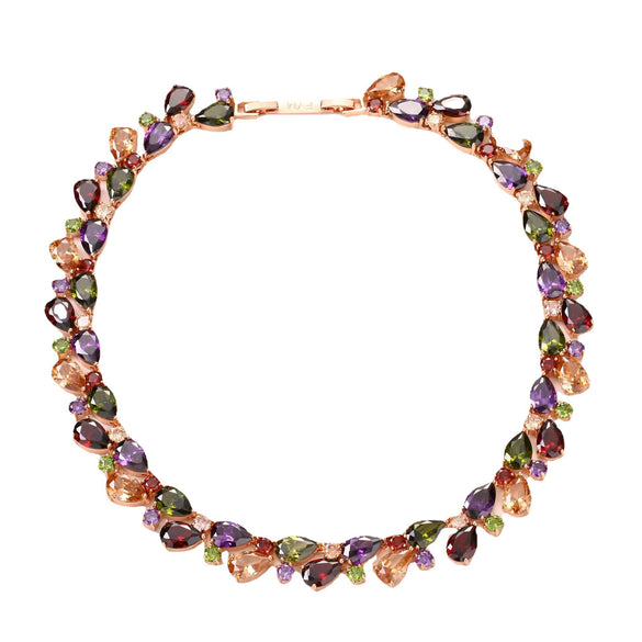 Women's Fashion Zircon Rhombus Necklace With Colorful Stone Inlay Geometric Pendant Elegant Wholesale Jewelry