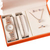 Women's Fashionable Alloy And Stainless Steel Quartz Watch Bracelet Earrings Ring Necklace Gift Set With Oval Dial