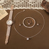 Women's Fashionable Alloy And Stainless Steel Quartz Watch Bracelet Earrings Ring Necklace Gift Set With Oval Dial