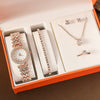 Women's Fashionable Alloy And Stainless Steel Quartz Watch Bracelet Earrings Ring Necklace Gift Set With Oval Dial