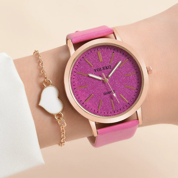 Women's Fashionable Alloy And Textile Glass Quartz Round Dial Watch