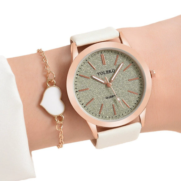 Women's Fashionable Alloy And Textile Glass Quartz Round Dial Watch