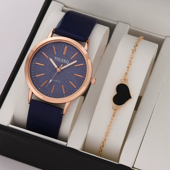 Women's Fashionable Alloy And Textile Glass Quartz Round Dial Watch