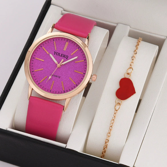 Women's Fashionable Alloy And Textile Glass Quartz Round Dial Watch