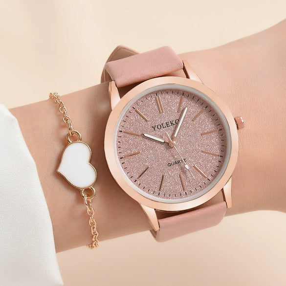 Women's Fashionable Alloy And Textile Glass Quartz Round Dial Watch