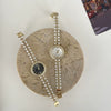 Women's Fashionable Alloy Case And Beads Strap Round Dial Diamondencrusted Bracelet Watch