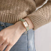 Women's Fashionable Alloy Case Pu Strap Rectangular Dial Rose Gold Buckle Pin Buckle Spiral Crown Watch With Printed Logo And Mineral Reinforced Mirror