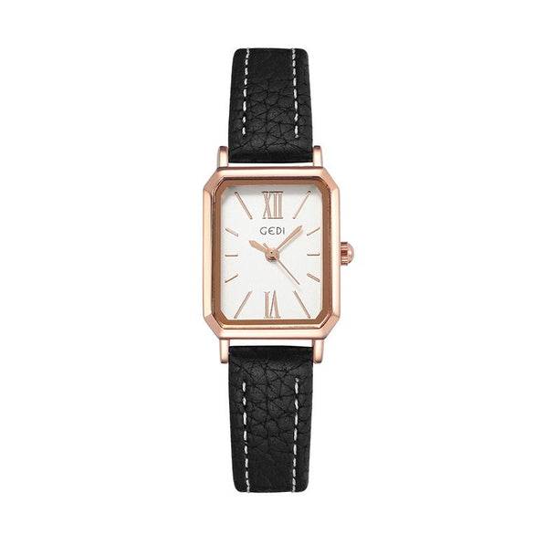 Women's Fashionable Alloy Case Pu Strap Rectangular Dial Rose Gold Buckle Pin Buckle Spiral Crown Watch With Printed Logo And Mineral Reinforced Mirror