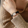 Women's Fashionable Alloy Case Pu Strap Rectangular Dial Rose Gold Buckle Pin Buckle Spiral Crown Watch With Printed Logo And Mineral Reinforced Mirror