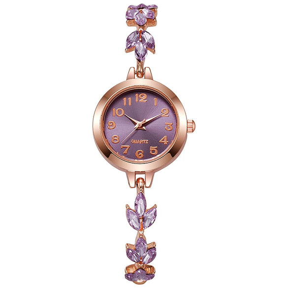 Women's Fashionable Alloy Round Dial Clover Bracelet Watch