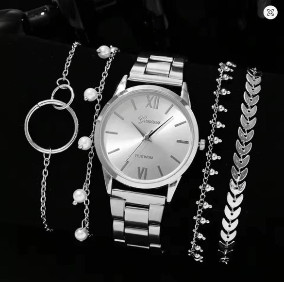 Women's Fashionable Alloy Watches With Round Dial And Stainless Steel Buckle