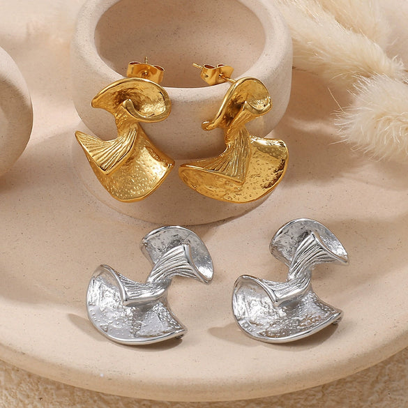 Women's Fashionable And Versatile Rotating Ballet Fanshaped 316L Stainless Steel Electroplated Earrings