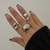 Women's Fashionable Asymmetrical Alloy Geometric Open Ring 3Piece Set With Electroplating