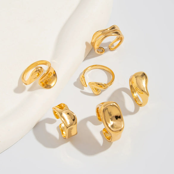 Women's Fashionable Asymmetrical Alloy Geometric Open Ring 3Piece Set With Electroplating