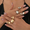 Women's Fashionable Asymmetrical Alloy Geometric Open Ring 3Piece Set With Electroplating
