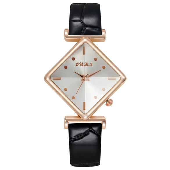 Women's Fashionable Casual Summer Quartz Watch With Alloy Case Imitation Leather Strap Stainless Steel Buckle And Diamond Dial Shape