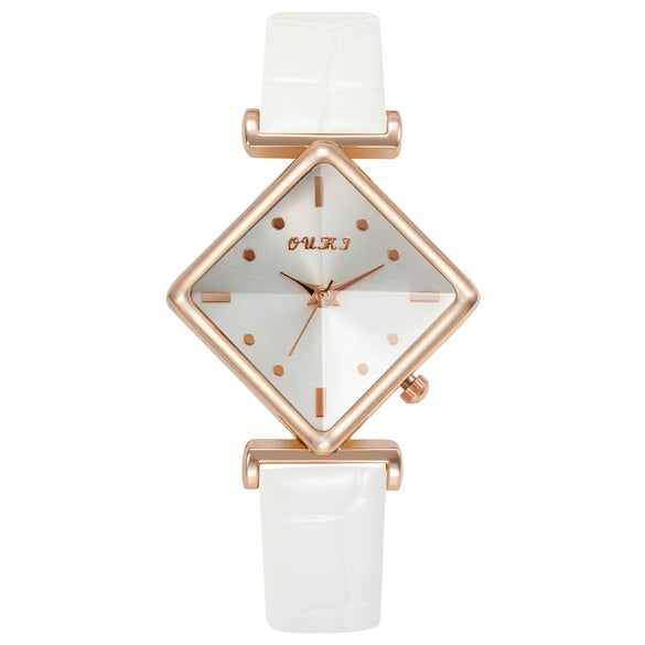 Women's Fashionable Casual Summer Quartz Watch With Alloy Case Imitation Leather Strap Stainless Steel Buckle And Diamond Dial Shape