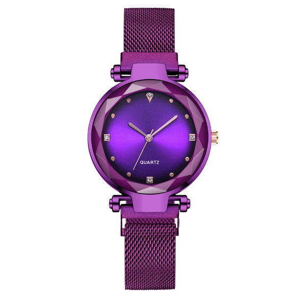 Women's Fashionable Diamondencrusted Metal Quartz Watch With Magnetic Milan Belt And Round Dial