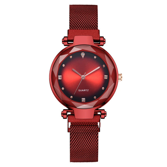 Women's Fashionable Diamondencrusted Metal Quartz Watch With Magnetic Milan Belt And Round Dial
