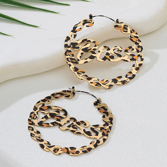 Women's Fashionable Electroplated Alloy Hollow Geometric Circle Letter And Flower Earrings