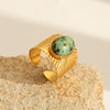 Women's Fashionable Elegant French Retro Court Style Oval Open Ring African Turquoise Titanium Steel Geometric Electroplated