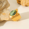 Women's Fashionable Elegant French Retro Court Style Oval Open Ring African Turquoise Titanium Steel Geometric Electroplated