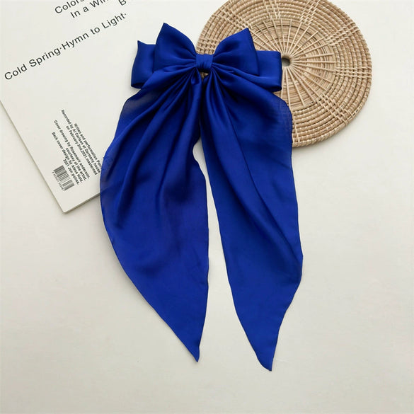 Women's Fashionable Handmade Cloth Spring Clip Hair Accessories With Bow And Long Tail Streamer