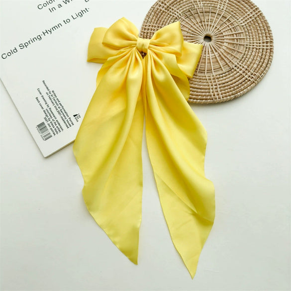 Women's Fashionable Handmade Cloth Spring Clip Hair Accessories With Bow And Long Tail Streamer