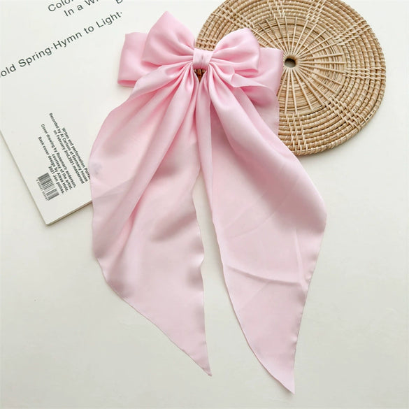 Women's Fashionable Handmade Cloth Spring Clip Hair Accessories With Bow And Long Tail Streamer