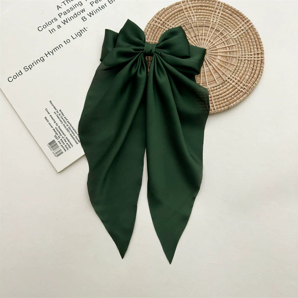 Women's Fashionable Handmade Cloth Spring Clip Hair Accessories With Bow And Long Tail Streamer