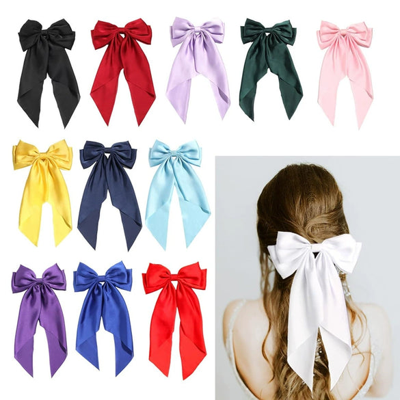 Women's Fashionable Handmade Cloth Spring Clip Hair Accessories With Bow And Long Tail Streamer
