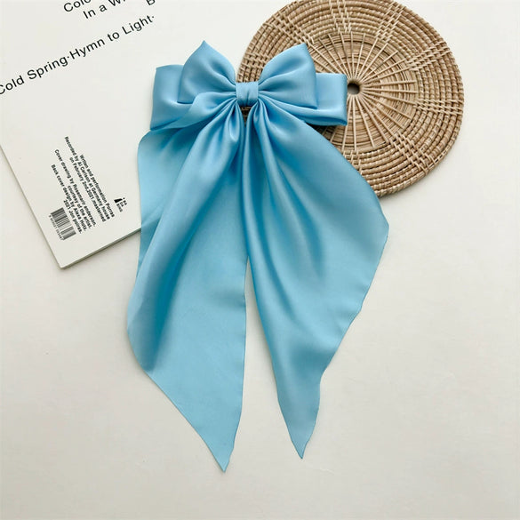 Women's Fashionable Handmade Cloth Spring Clip Hair Accessories With Bow And Long Tail Streamer