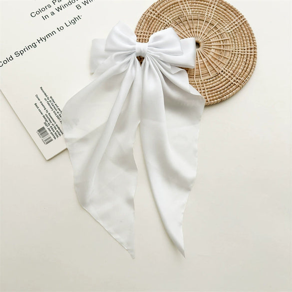 Women's Fashionable Handmade Cloth Spring Clip Hair Accessories With Bow And Long Tail Streamer