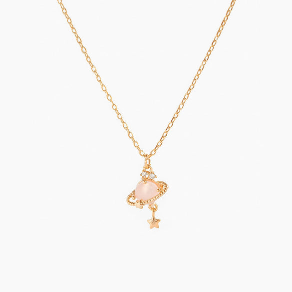 Women's Fashionable Jewelry Copper 18K Star Pattern Planet Saturn Ring Necklace Planetary Pendant Clavicle Chain