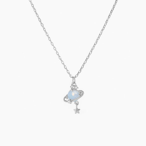Women's Fashionable Jewelry Copper 18K Star Pattern Planet Saturn Ring Necklace Planetary Pendant Clavicle Chain