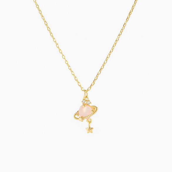 Women's Fashionable Jewelry Copper 18K Star Pattern Planet Saturn Ring Necklace Planetary Pendant Clavicle Chain